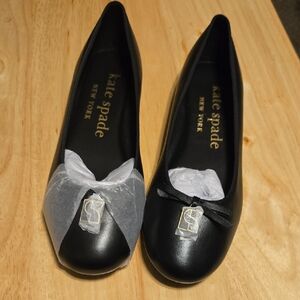 kate spade Black Round-Toe Ballet Flats with Bow and Logo Charm